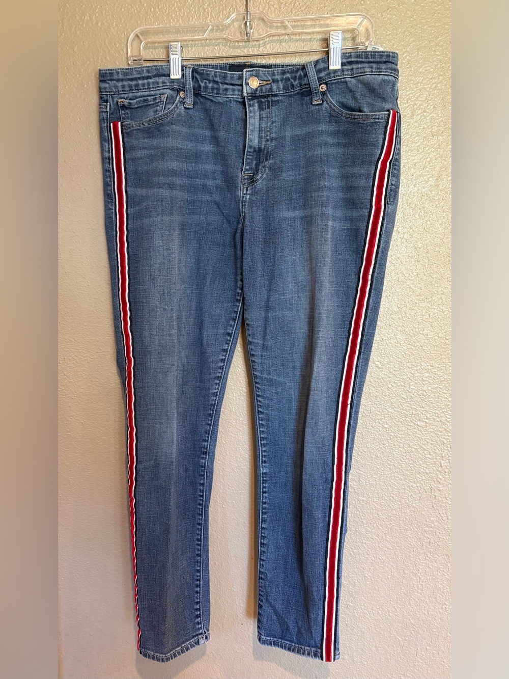 Lucky Brand Ava Skinny Varsity Stripe Jeans Red White Side Stripe